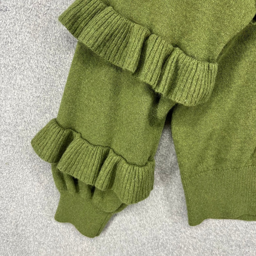J.Crew Ruffle Sleeve Sweater Womens Large Green Wool Blend Tiered Knit Pullover - Picture 5 of 15